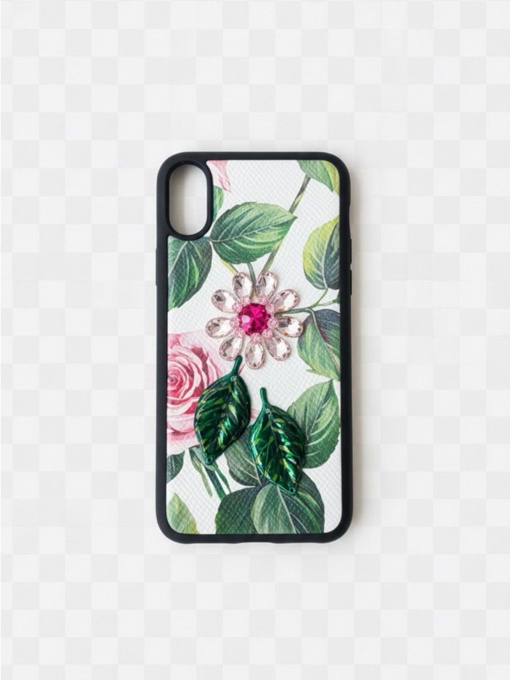 Dolce & Gabbana Floral Crystal I  Phone X/XS Case in White, Green & Pink